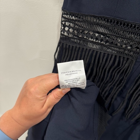 Jonathan Simkhai Navy Blue Black Crochet Fringe Fluted Dress Knee Length Size 2 - Picture 9 of 9